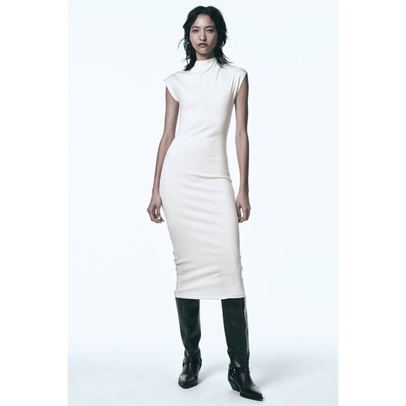 Zara White/Ivory Soft Stretch Midi Dress - Picture 2 of 9
